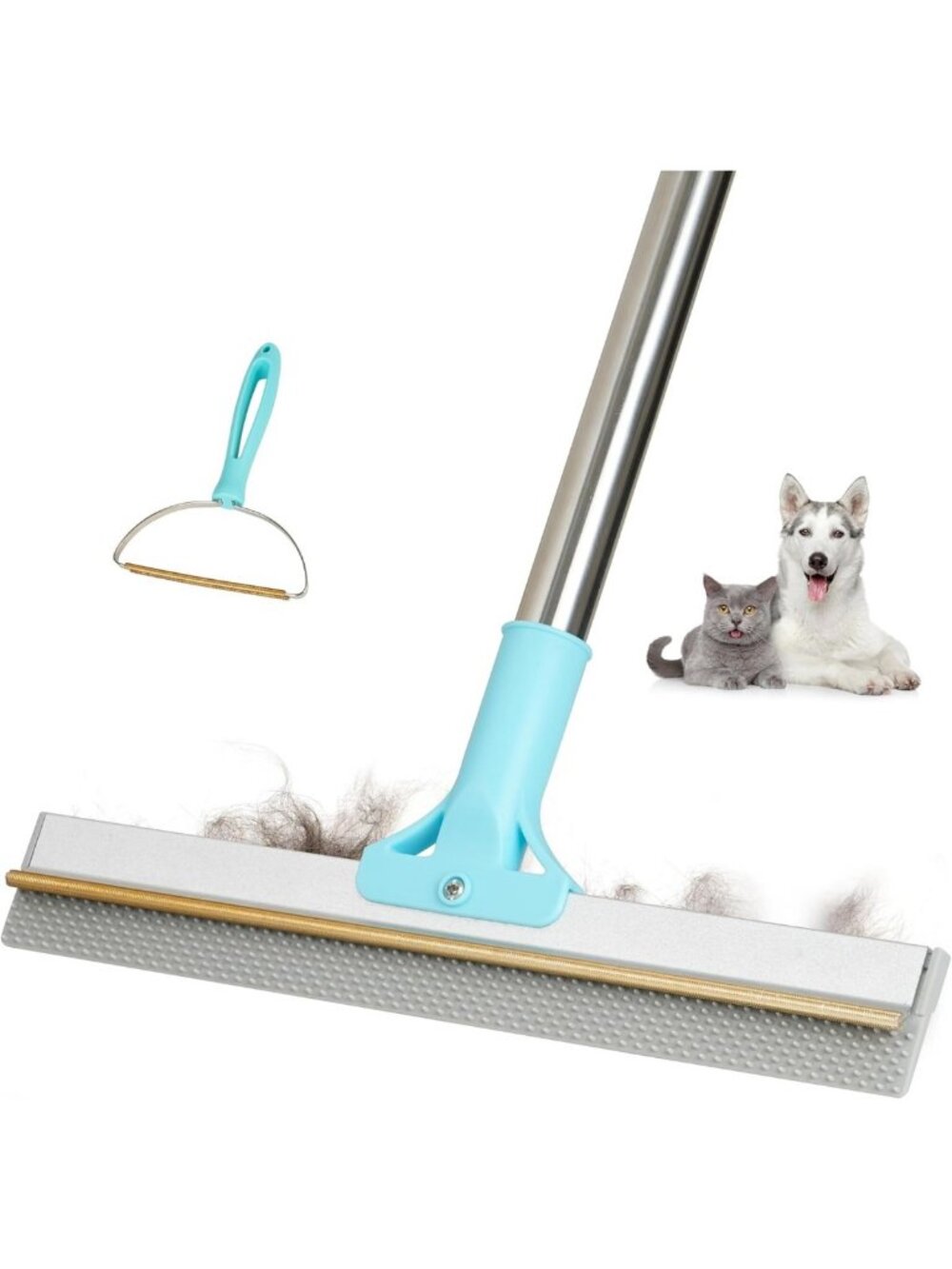 Pet Hair Removal Carpet Rake Tool, 2-in-1 Adjustable Long Handle, Reusable Fur
